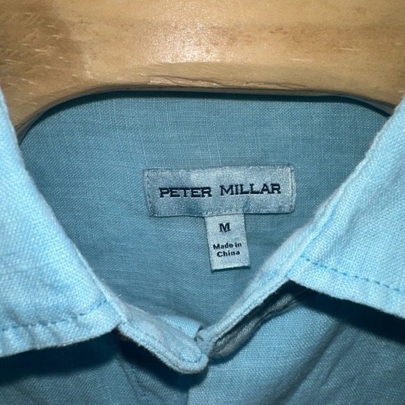 NWT Peter Millar Linen Shirt Men Medium Blue Mint Long Sleeve Summer Beachy - Picture 4 of 8